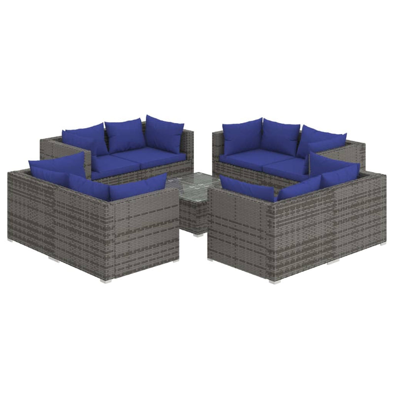 9 Piece Garden Lounge Set with Cushions Poly Rattan Grey Payday Deals