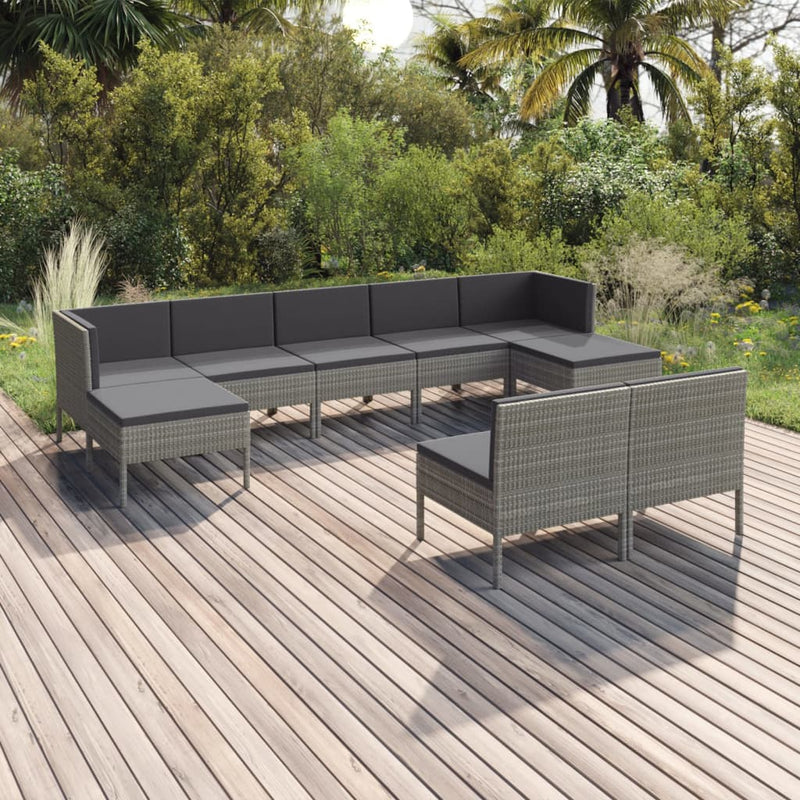 9 Piece Garden Lounge Set with Cushions Poly Rattan Grey Payday Deals