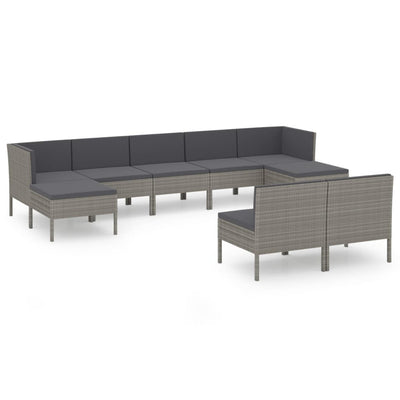 9 Piece Garden Lounge Set with Cushions Poly Rattan Grey Payday Deals