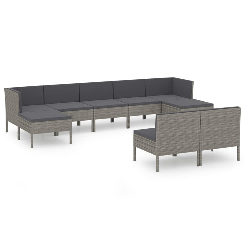 9 Piece Garden Lounge Set with Cushions Poly Rattan Grey Payday Deals