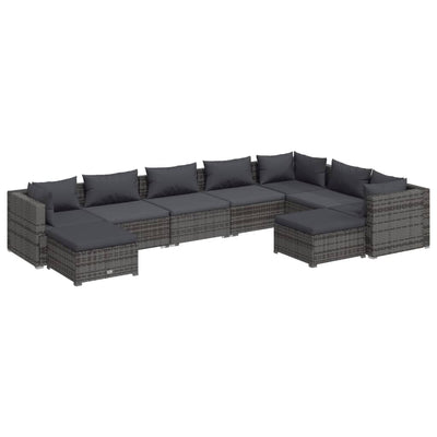 9 Piece Garden Lounge Set with Cushions Poly Rattan Grey Payday Deals