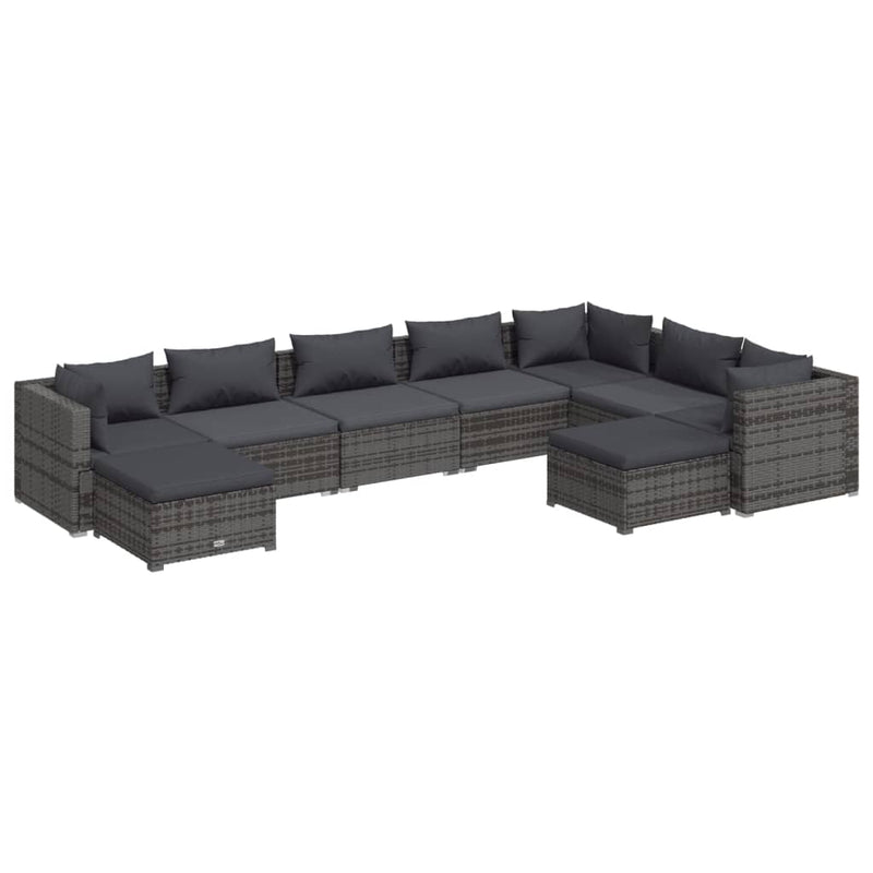 9 Piece Garden Lounge Set with Cushions Poly Rattan Grey Payday Deals