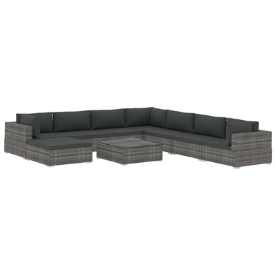9 Piece Garden Lounge Set with Cushions Poly Rattan Grey Payday Deals
