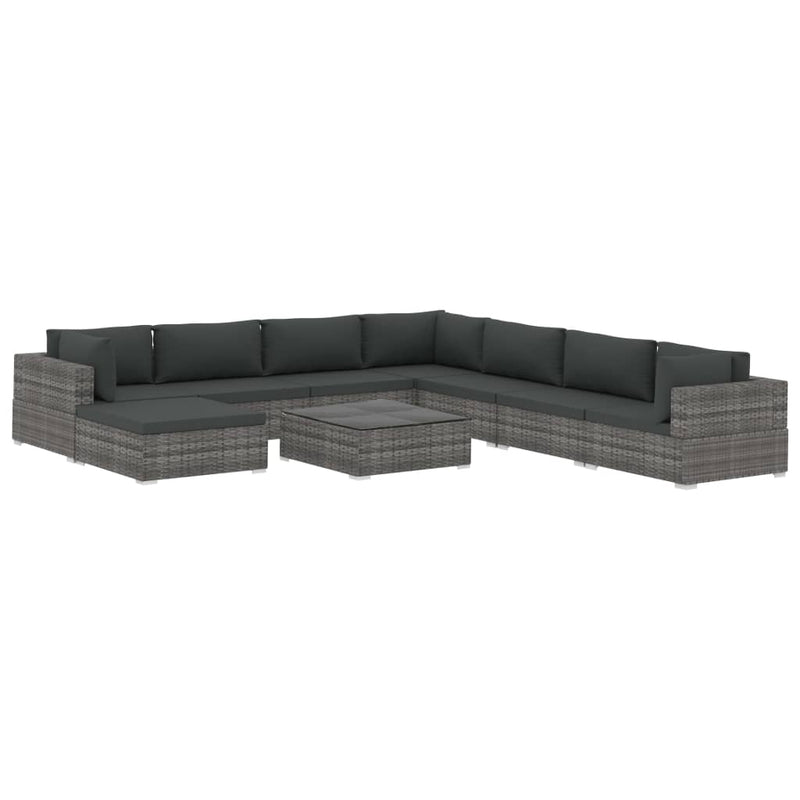 9 Piece Garden Lounge Set with Cushions Poly Rattan Grey Payday Deals
