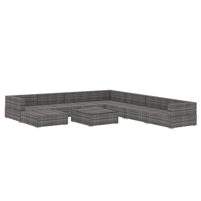 9 Piece Garden Lounge Set with Cushions Poly Rattan Grey Payday Deals