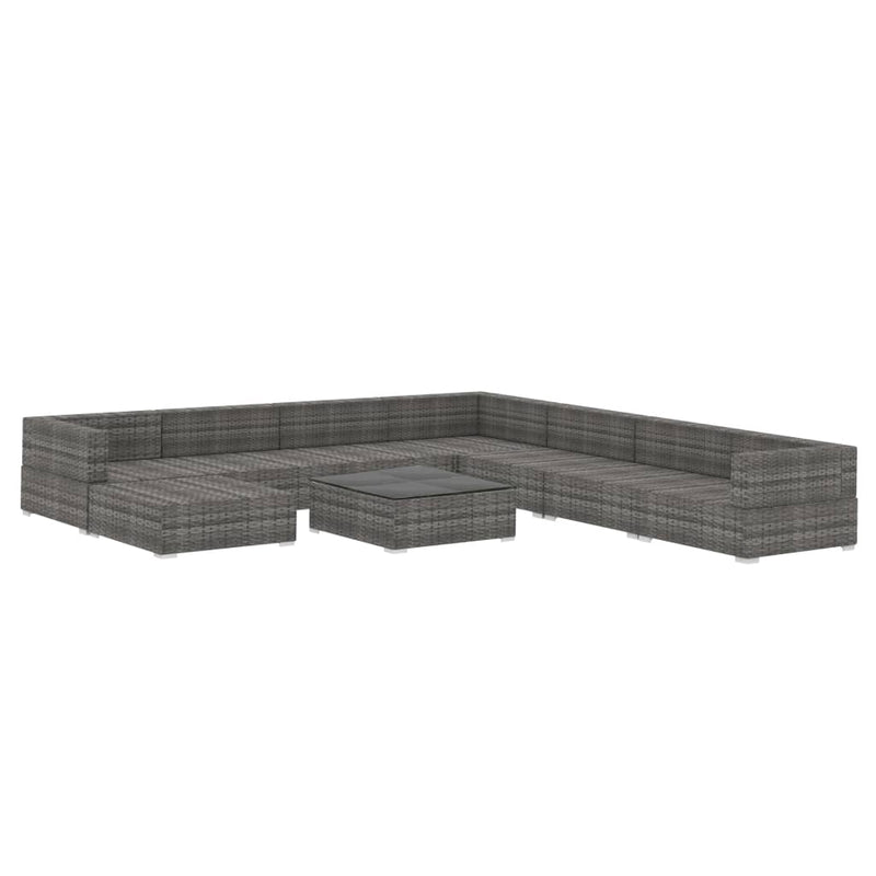 9 Piece Garden Lounge Set with Cushions Poly Rattan Grey Payday Deals