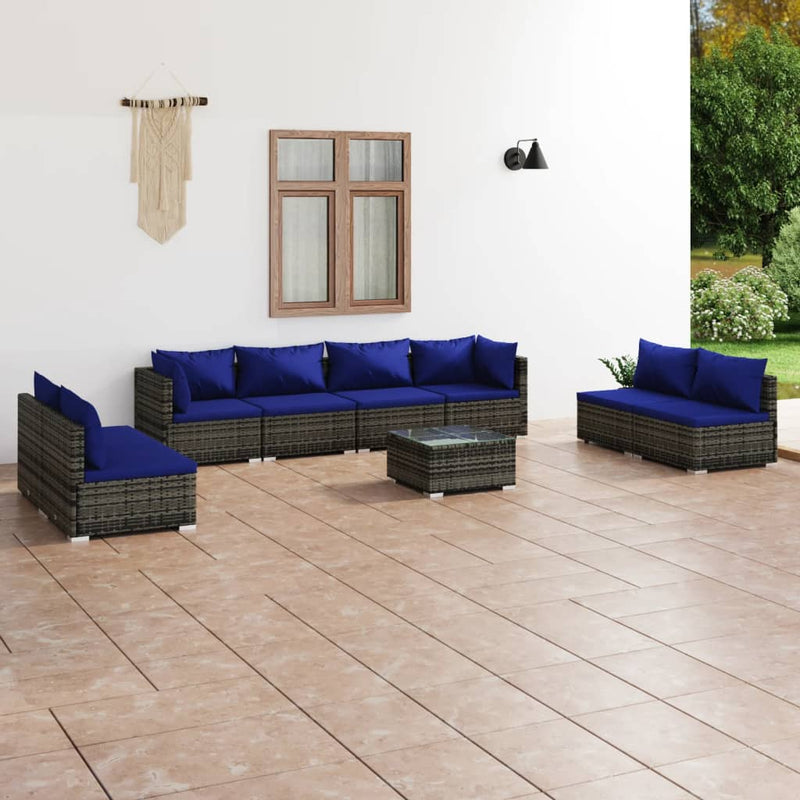 9 Piece Garden Lounge Set with Cushions Poly Rattan Grey Payday Deals