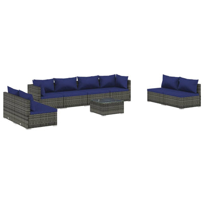 9 Piece Garden Lounge Set with Cushions Poly Rattan Grey Payday Deals