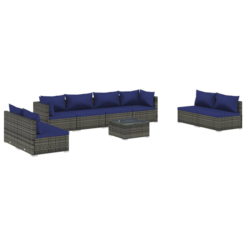 9 Piece Garden Lounge Set with Cushions Poly Rattan Grey Payday Deals