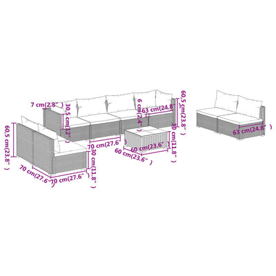 9 Piece Garden Lounge Set with Cushions Poly Rattan Grey Payday Deals