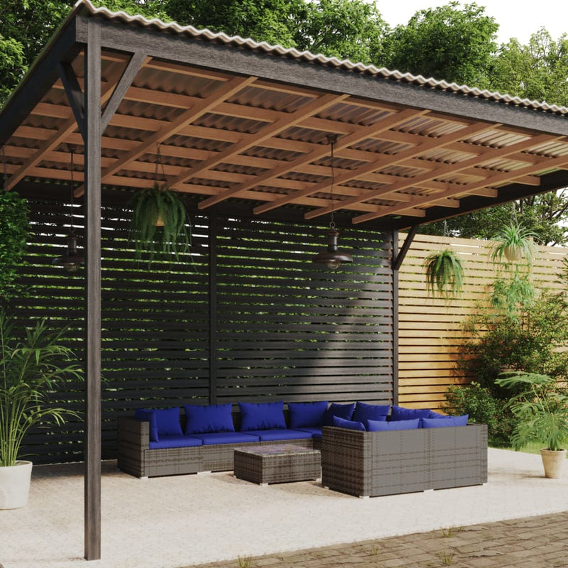 9 Piece Garden Lounge Set with Cushions Poly Rattan Grey Payday Deals