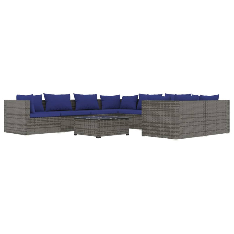 9 Piece Garden Lounge Set with Cushions Poly Rattan Grey Payday Deals