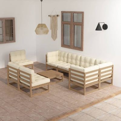 9 Piece Garden Lounge Set with Cushions Solid Pinewood