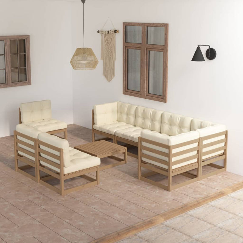 9 Piece Garden Lounge Set with Cushions Solid Pinewood Payday Deals