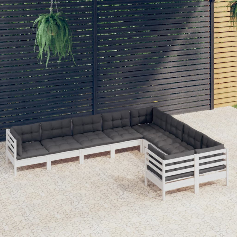 9 Piece Garden Lounge Set with Cushions White Pinewood Payday Deals