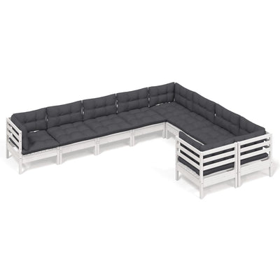 9 Piece Garden Lounge Set with Cushions White Pinewood Payday Deals