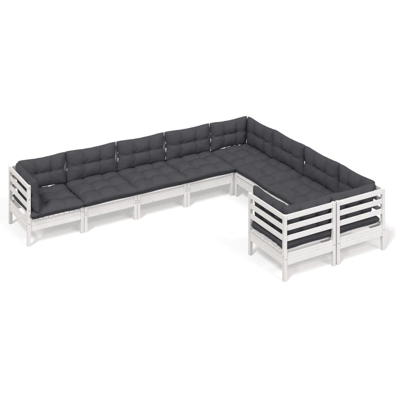 9 Piece Garden Lounge Set with Cushions White Pinewood Payday Deals
