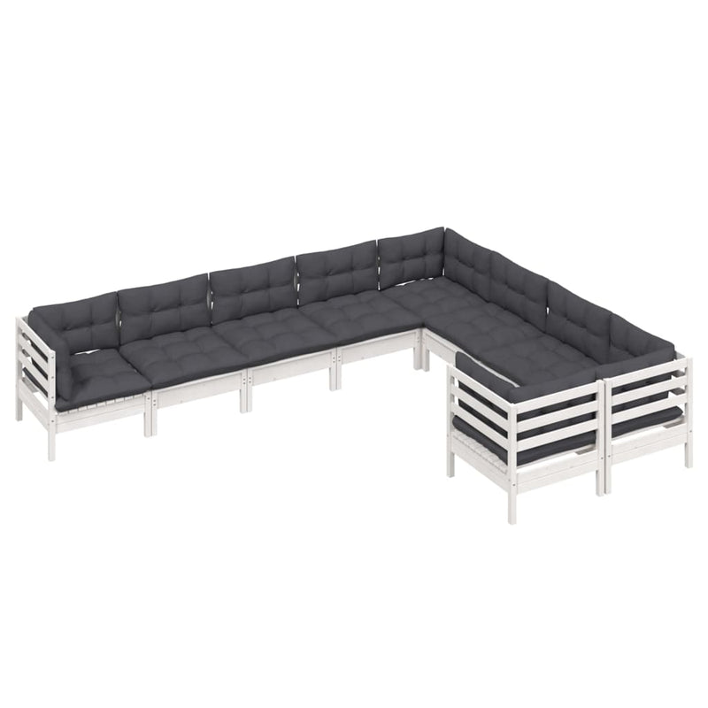 9 Piece Garden Lounge Set with Cushions White Pinewood Payday Deals