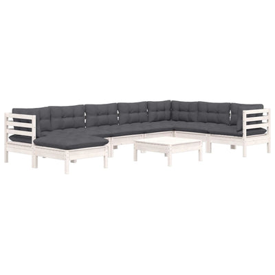 9 Piece Garden Lounge Set with Cushions White Solid Pinewood Payday Deals