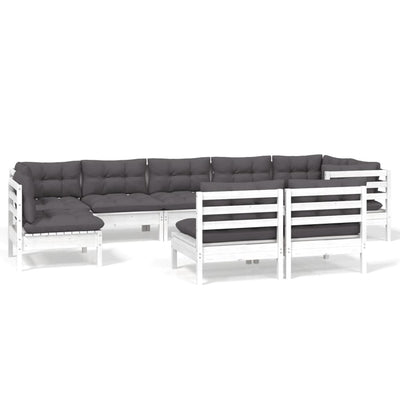 9 Piece Garden Lounge Set with Cushions White Solid Pinewood Payday Deals