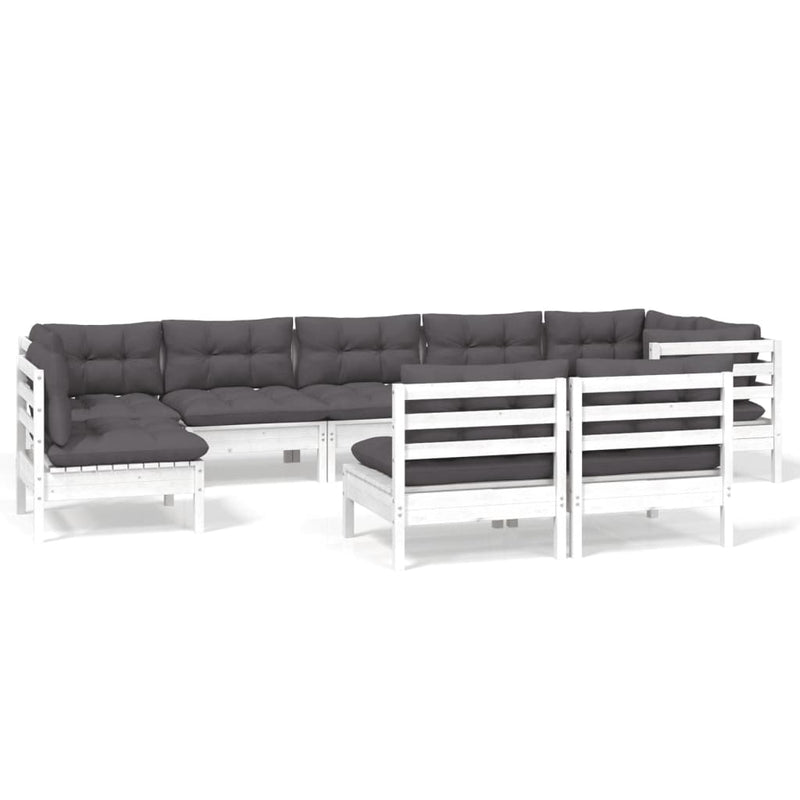 9 Piece Garden Lounge Set with Cushions White Solid Pinewood Payday Deals