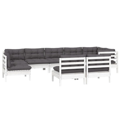 9 Piece Garden Lounge Set with Cushions White Solid Pinewood Payday Deals