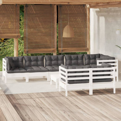 9 Piece Garden Lounge Set with Cushions White Solid Pinewood Payday Deals