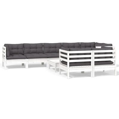 9 Piece Garden Lounge Set with Cushions White Solid Pinewood Payday Deals