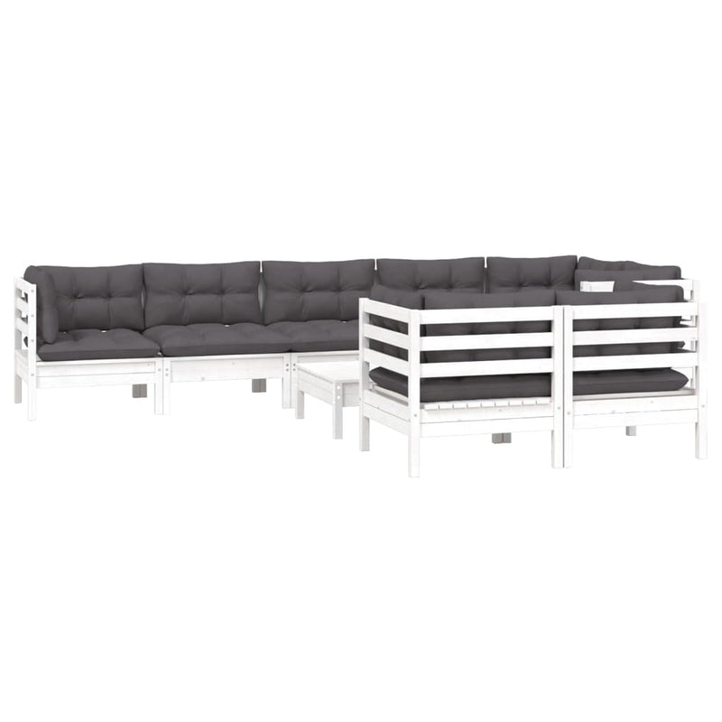9 Piece Garden Lounge Set with Cushions White Solid Pinewood Payday Deals