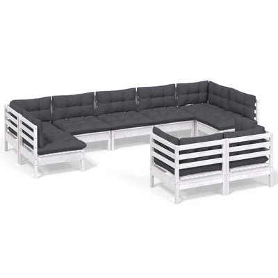 9 Piece Garden Lounge Set with Cushions White Solid Pinewood Payday Deals