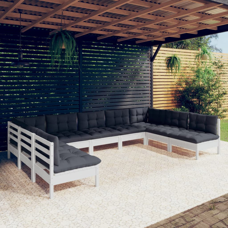 9 Piece Garden Lounge Set with Cushions White Solid Pinewood Payday Deals