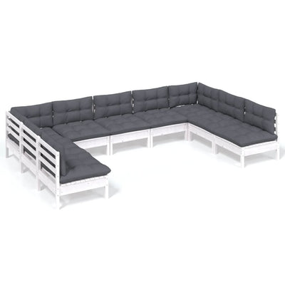 9 Piece Garden Lounge Set with Cushions White Solid Pinewood Payday Deals