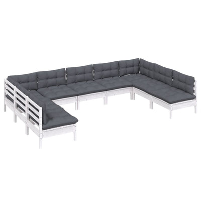 9 Piece Garden Lounge Set with Cushions White Solid Pinewood Payday Deals