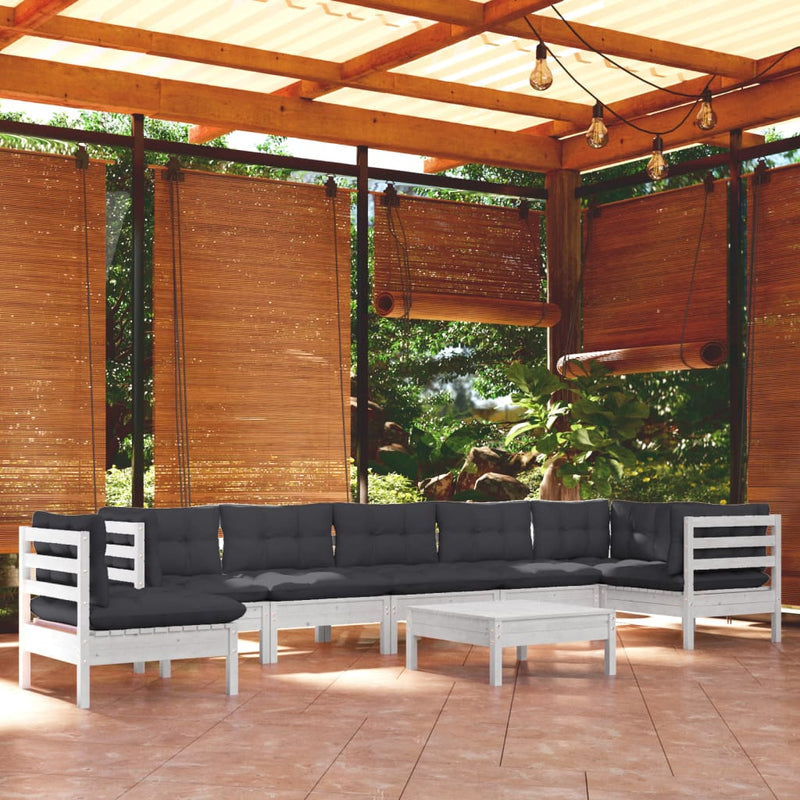 9 Piece Garden Lounge Set with Cushions White Solid Pinewood Payday Deals