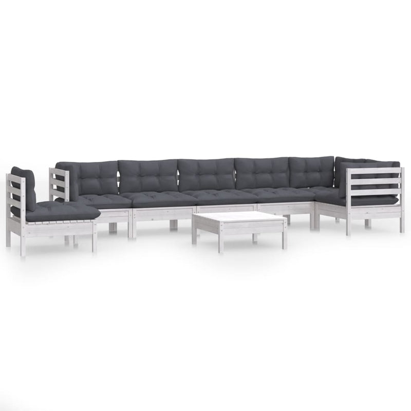 9 Piece Garden Lounge Set with Cushions White Solid Pinewood Payday Deals