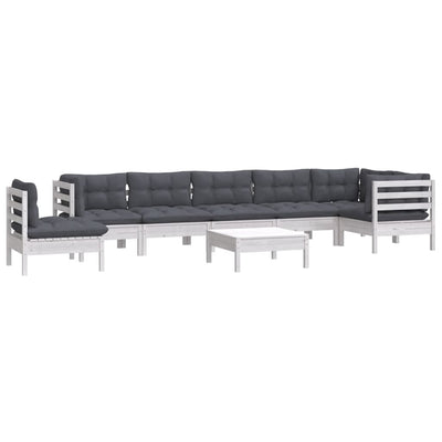 9 Piece Garden Lounge Set with Cushions White Solid Pinewood Payday Deals