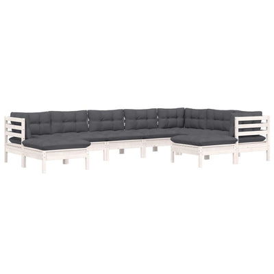 9 Piece Garden Lounge Set with Cushions White Solid Pinewood Payday Deals