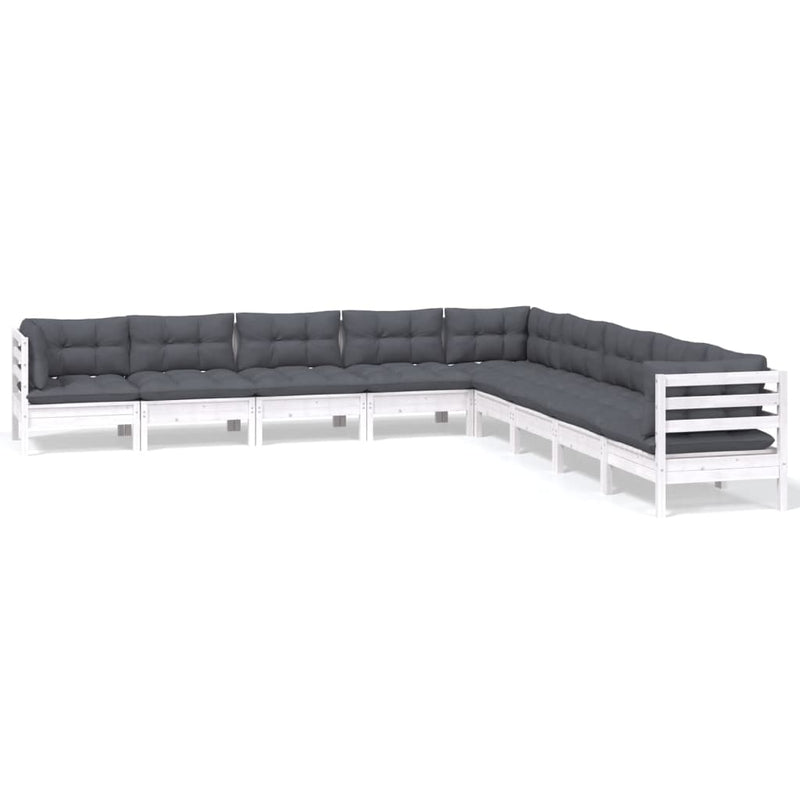 9 Piece Garden Lounge Set with Cushions White Solid Pinewood Payday Deals
