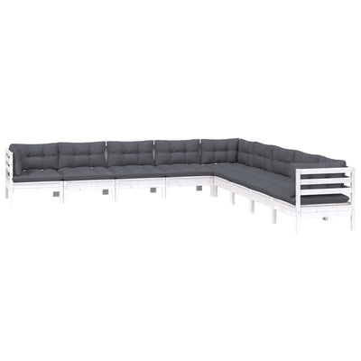 9 Piece Garden Lounge Set with Cushions White Solid Pinewood Payday Deals