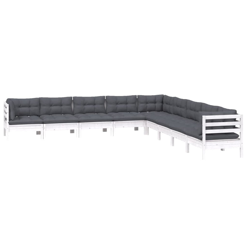 9 Piece Garden Lounge Set with Cushions White Solid Pinewood Payday Deals