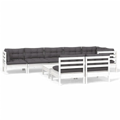 9 Piece Garden Lounge Set with Cushions White Solid Pinewood Payday Deals