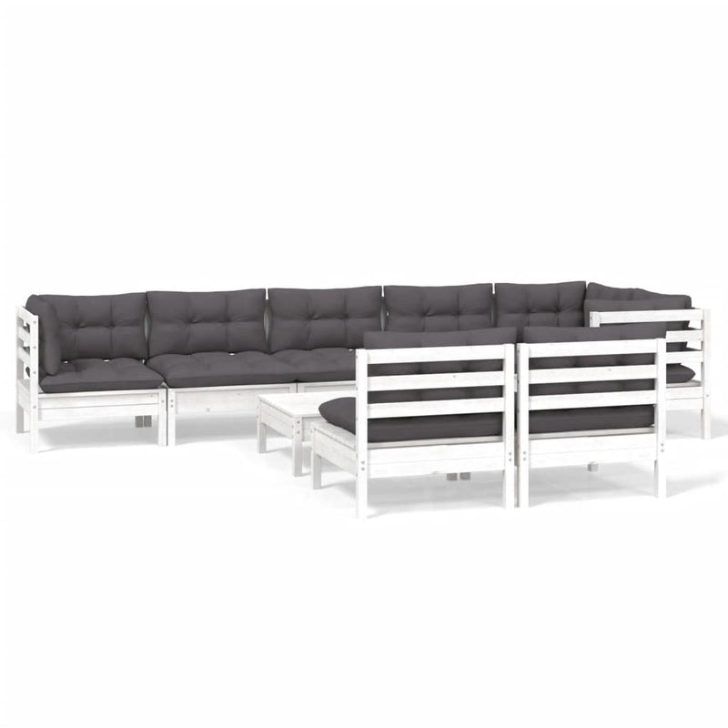 9 Piece Garden Lounge Set with Cushions White Solid Pinewood Payday Deals