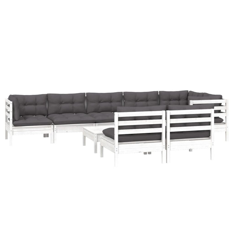 9 Piece Garden Lounge Set with Cushions White Solid Pinewood Payday Deals