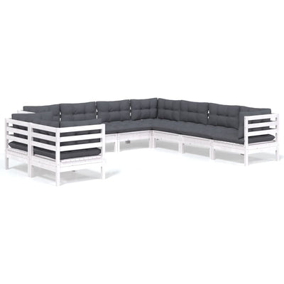 9 Piece Garden Lounge Set with Cushions White Solid Pinewood Payday Deals