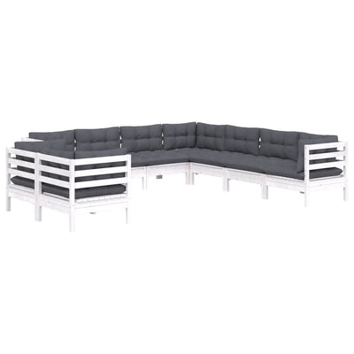 9 Piece Garden Lounge Set with Cushions White Solid Pinewood Payday Deals