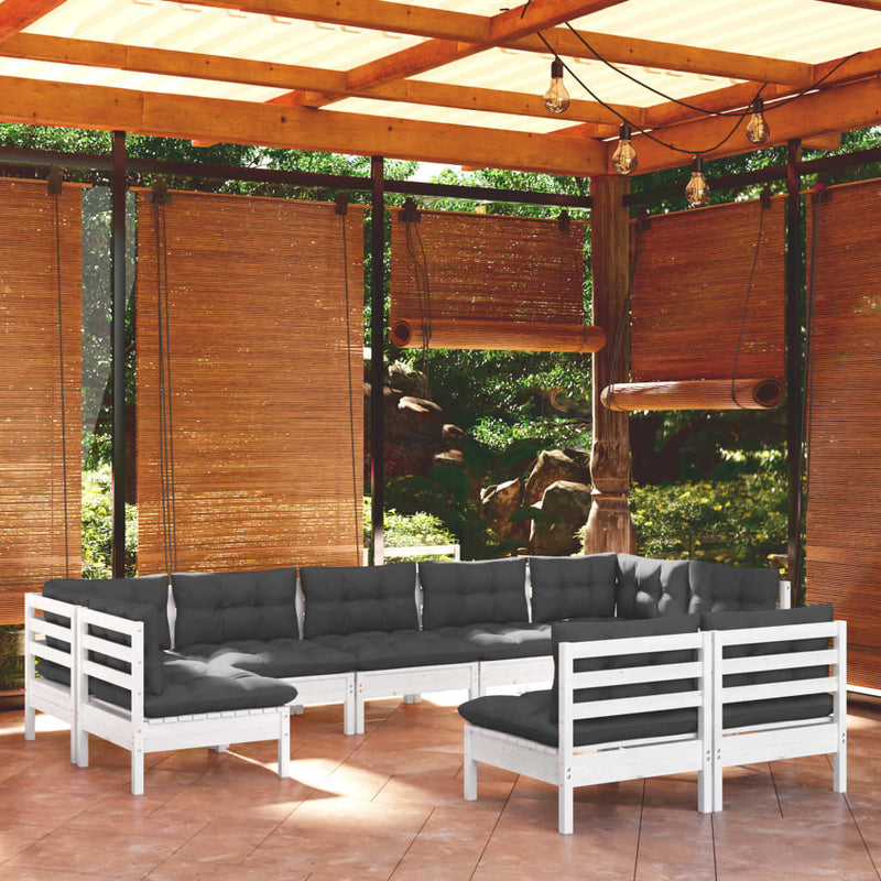 9 Piece Garden Lounge Set with Cushions White Solid Pinewood Payday Deals