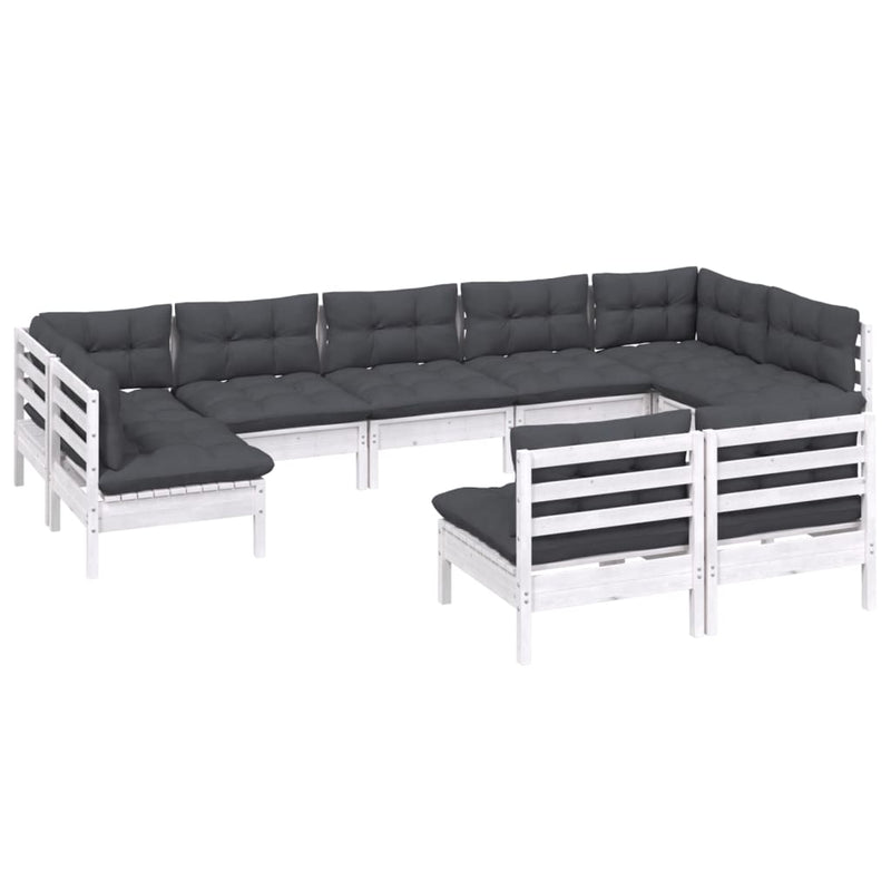 9 Piece Garden Lounge Set with Cushions White Solid Pinewood Payday Deals