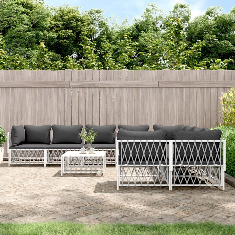 9 Piece Garden Lounge Set with Cushions White Steel Payday Deals