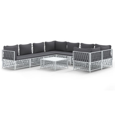 9 Piece Garden Lounge Set with Cushions White Steel Payday Deals