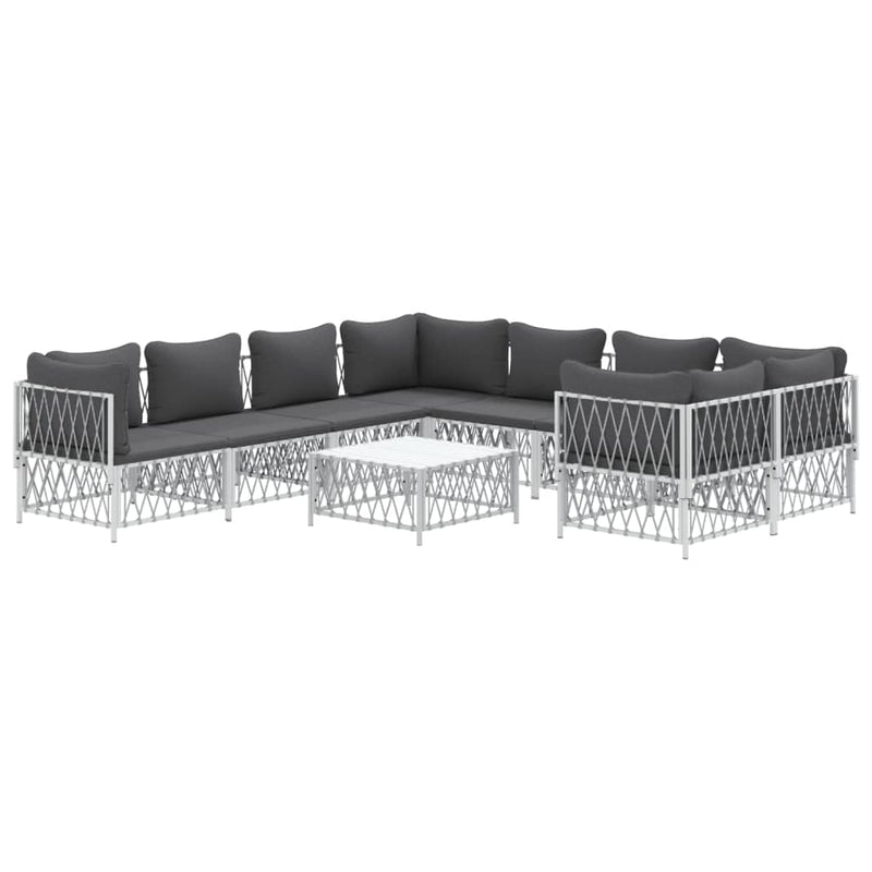 9 Piece Garden Lounge Set with Cushions White Steel Payday Deals